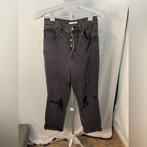PacSun High Waisted Mom Jeans Womens‎ Faded Black Distressed Button Fly Denim